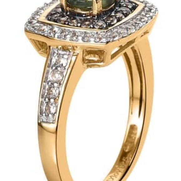 Genuine Tanzanian Green Apatite, White & Champagne Zircon 18k/925 💍 Sz 6 - Picture 5 of 6